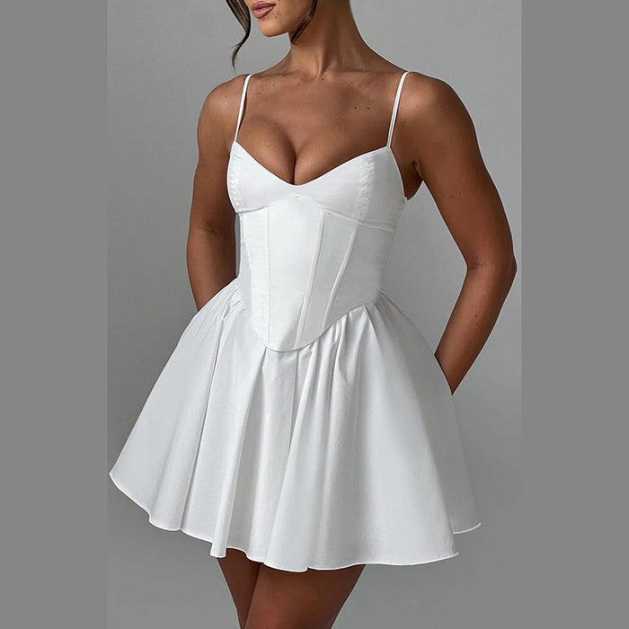 Sexy Sling A line Dress Summer Cinched Waist Slim Fit Slimming Short for Women-Fancey Boutique