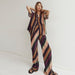 Summer Casual Women Five Quarter Sleeve Striped Printed Shirt High Waist Trousers Two Piece Set-Fancey Boutique