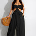 Color-Black-Source Sexy Chiffon Chest Wrapped Bare Back Wide Leg Jumpsuit Women Clothing-Fancey Boutique