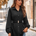 Color-Black-Casual Autumn Winter Women Clothing Solid Color Shirt Collar Single Breasted Belt Shacket Women-Fancey Boutique