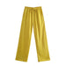 Color-Yellow-Elastic High Waist Casual Pants Waist Belt Elastic Idle Wide Leg Pants-Fancey Boutique