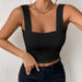 Camisole Wide Shoulder Strap Sleeveless Outerwear Top Sexy Slim Fit Sexy Back-Black-Fancey Boutique