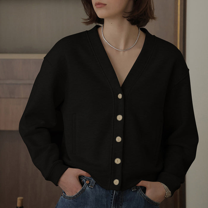 Color-Black-Autumn Winter Classic French V neck Sweater Cardigan Retro Affordable Luxury Hong Kong Pure Cotton Comfortable Niche High End Top-Fancey Boutique