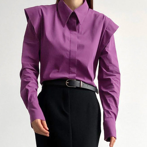 Color-Purple-Autumn Winter Long Sleeve White Shirt Women Clothing Office Elegant Women Shirt-Fancey Boutique