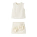 Women Clothing French Slim round Neck Sleeveless Short Top Skirt Set-Beige Suit-Fancey Boutique