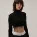 Color-Black-Cropped Irregular Asymmetric Feather Hem Turtleneck Long Sleeve T Shirt Women Autumn Knitted Outerwear Skinny Slimming Top-Fancey Boutique