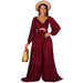 Color-Burgundy-Women Clothing Women Clothing Autumn Winter Sexy Long Sleeve Lace-up Wide-Leg Pants Two-Piece Set Plus size-Fancey Boutique