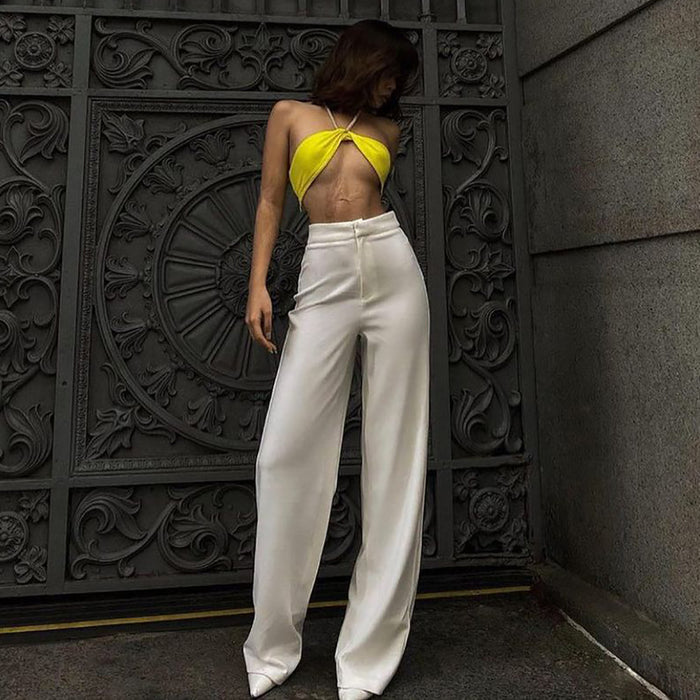 Color-Summer Thin Yellow Sexy Top Women Clothing Elegant Halter Sling Tube Top High Waist Short Slim Vest-Fancey Boutique