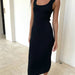 Sunken Stripe Tight Square Collar Dress Sleeveless Tight Fitting Solid Color Summer Sexy Mid Length Knitted Dress-Black-Fancey Boutique