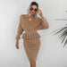 Color-Apricot-Women Clothing Autumn Winter Casual Ruffled Knitted Sweater Dress Two Piece Set-Fancey Boutique