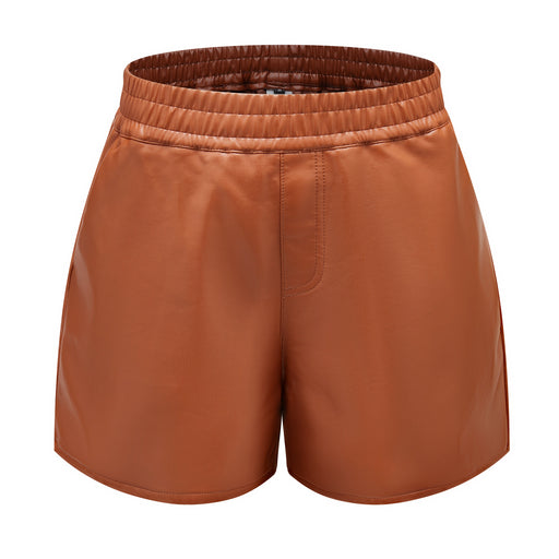 Color-camel-Women Simple Faux Leather Shorts Casual Loose Shorts Bottoms-Fancey Boutique