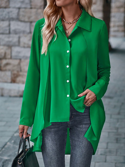 Color-Green-Fall Winter Solid Color Women's Clothing Shirt Collar Long Hem Irregular Asymmetric Shirt Women-Fancey Boutique