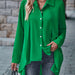 Color-Green-Fall Winter Solid Color Women's Clothing Shirt Collar Long Hem Irregular Asymmetric Shirt Women-Fancey Boutique