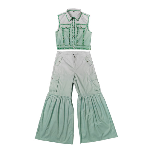 Color-Light Green-Plus Size Women Summer Stripes Gradient Vest Pocket Overalls Casual Two Piece Set-Fancey Boutique