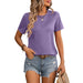 Color-Purple-Women Clothing Summer Round Neck Short Sleeve Smocking Decorative Colored Cotton T Shirt Women-Fancey Boutique