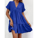 Color-royal blue-Women Solid Color Loose Waist Midi Dress V neck Dress for Women-Fancey Boutique