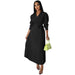 Color-Black-Spring Summer Long Sleeves Polo Collar High Waist Casual Pleated Women Clothing Dress-Fancey Boutique