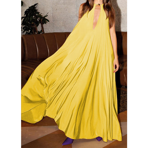 Color-Yellow-Summer Women Elegant Halter Sleeveless Loose French Dress-Fancey Boutique