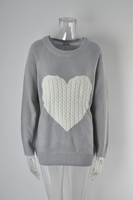 Color-Gray White Heart-Knitwear Women Autumn Winter Women Knitwear Heart Trendy Pullover Sweater Women-Fancey Boutique
