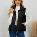 Women Clothing Autumn Winter Short Quilted Stand Collar Vest Coat Thick Waistcoat Vest Cotton-Black-Fancey Boutique