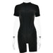 Color-Black-Sexy Tight Jumpsuit Autumn Winter Short Sleeve Zipper Striped Bottoming Shirt for Women-Fancey Boutique