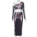 Color-Black-Women Clothing Three Dimensional Printing Oblique Shoulder Tops Long Sleeve Mid Length Skirt Set-Fancey Boutique