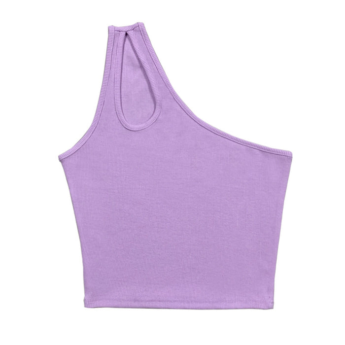 Color-Purple-Summer Arrival Women Clothing Hollow out One Shoulder Sleeveless Top Rib Short Vest-Fancey Boutique