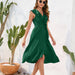 Color-Green-Women Clothing Waist Tight Sexy V neck Dress Casual Vacation Travel Solid Color Dress Sleeveless Split-Fancey Boutique