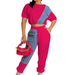 Color-Coral Red-Denim Casual Set Denim Combination Casual Sports Set-Fancey Boutique