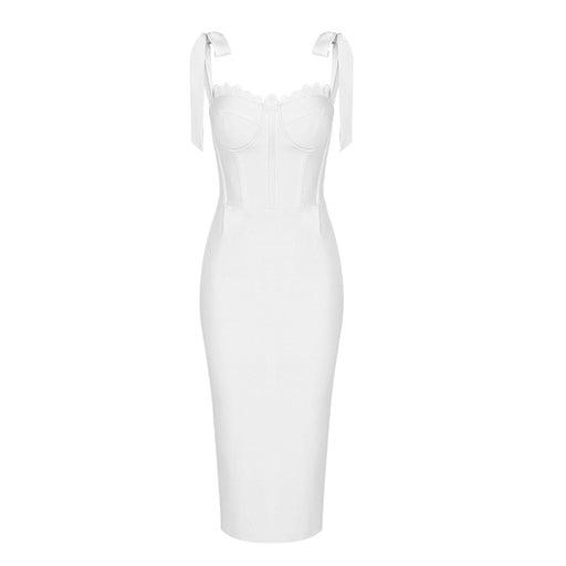 Color-White-Fashionable High End Summer Women Lace Slim Fit Boning Corset White Dress Knitted Bandage Dress-Fancey Boutique