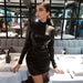 Color-Black-Metallic Coated Fabric Women Clothing Winter Sexy Slimming Pleated Long Sleeve Narrow Dress-Fancey Boutique