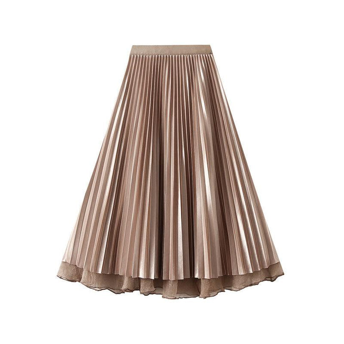 Color-Khaki-Double Sided Wear High-Grade Streamer Veil Skirt Skirt Women High Waist Pearlescent Yarn A line Asymmetric Skirt-Fancey Boutique