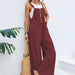 Color-Burgundy-Women Clothing Popular Solid Color Casual Suspender Trousers-Fancey Boutique