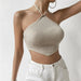 Sexy Sexy Women Clothing Short Temperamental Backless Halter Lace Up Knitted Vest Top Women-Fancey Boutique