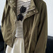 Color-Army Green-Autumn Retro Stand Collar Drawstring Cargo Jacket Coat Loose Zip Women Gore Tex Jacket-Fancey Boutique