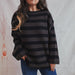 Color-Black Brown-Autumn Winter Coat Loose off Shoulder Striped Long Sleeved Knitted Pullover Casual Sweater for Women-Fancey Boutique
