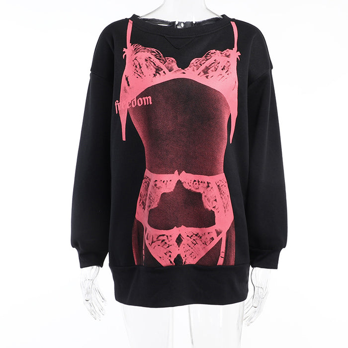 Color-Black-Autumn Winter Elegant Loose Top Women Clothing Street Slim Fit Sexy Printed Sweater Women-Fancey Boutique