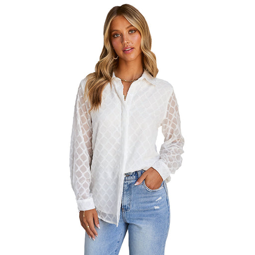 Color-White-Casual Solid Color Simple Shirt Women Spring Autumn Loose All Matching Top Women Outer Wear Long Sleeve Shirt Women-Fancey Boutique