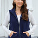 Women's Polar Fleece Zipper Collared Waistcoat-Navy Blue-Fancey Boutique