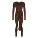 Color-Brown-Women Ring Stitching Cross Pleated Ribbon Corset Inner Wear Base Fall Winter Tight Jumpsuit-Fancey Boutique