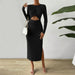 Color-Black-Women Clothing Autumn Winter Sexy Hollow Out Cutout Split Hip Party Dress-Fancey Boutique