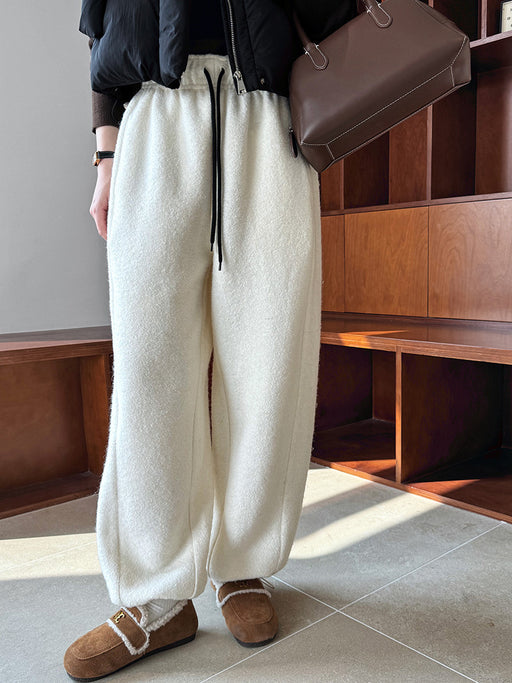 Color-White-Autumn Winter Woolen Woolen Casual Pants Sweatpants Women Autumn Winter Thickening Lamb Wool Ankle Banded Pants-Fancey Boutique