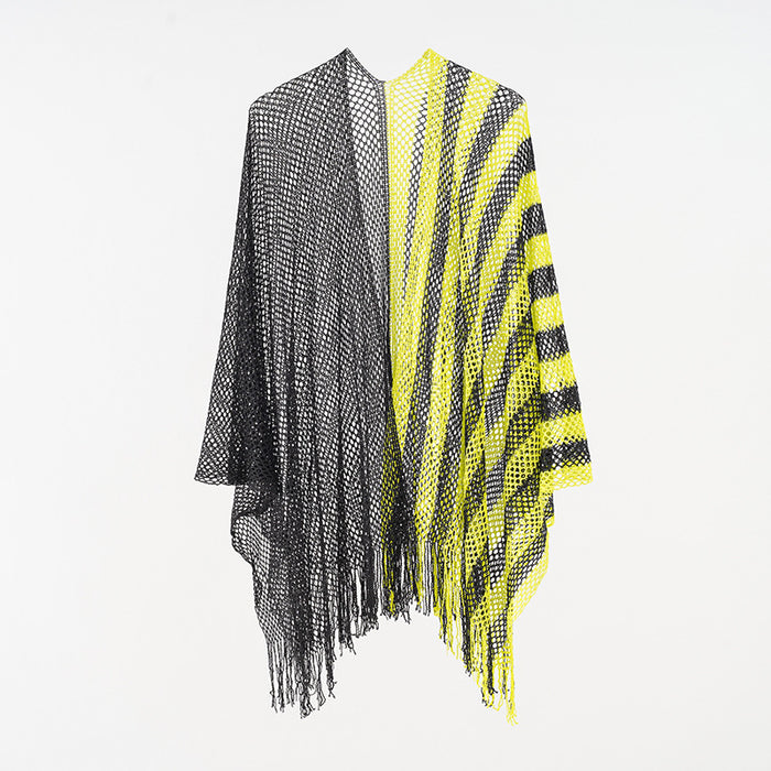 Sexy Mesh Sunscreen Striped Sunscreen Shawl Scarf Women Shawl-Yellow-Fancey Boutique