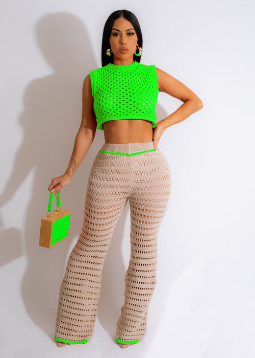 Color-Green-2-Urban Fashionable Knitted Hand Crochet Outdoor Sports Casual Suit Women Clothing-Fancey Boutique