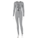 Color-Gray-Women Clothing Autumn Sexy Chest Hollow Out Cutout Slim Long Sleeve Jumpsuit-Fancey Boutique