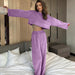 Autumn Velvet Warm Purple Long Sleeve Trousers Soft Knitted Pajamas Women Home Wear-Fancey Boutique