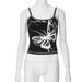 Color-Black-Sexy Sexy Butterfly Pattern Offset Printing Sleeveless Short Strap Top Women Base-Fancey Boutique