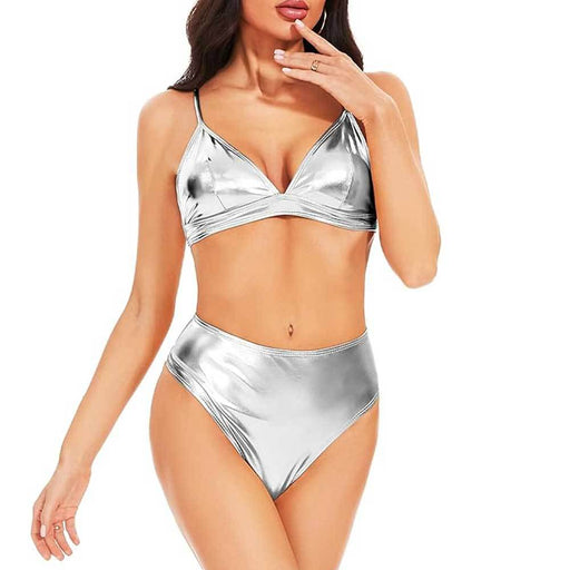 Color-Silver-Split Bikini Lace up Swimsuit Split Swimsuit Two Piece-Fancey Boutique