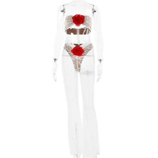 Color-White-Autumn Lace See through Sexy Temptation Tube Top Jumpsuit Women Sexy Tight Floral Trousers-Fancey Boutique