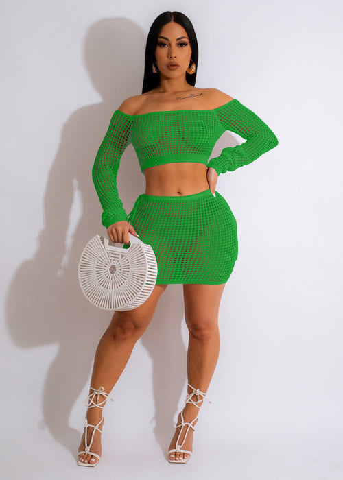 Color-Green-5-Beach Suit Hollow Out Cutout Knitted Holiday Hand Crocheting Bandage Sun Proof Set-Fancey Boutique